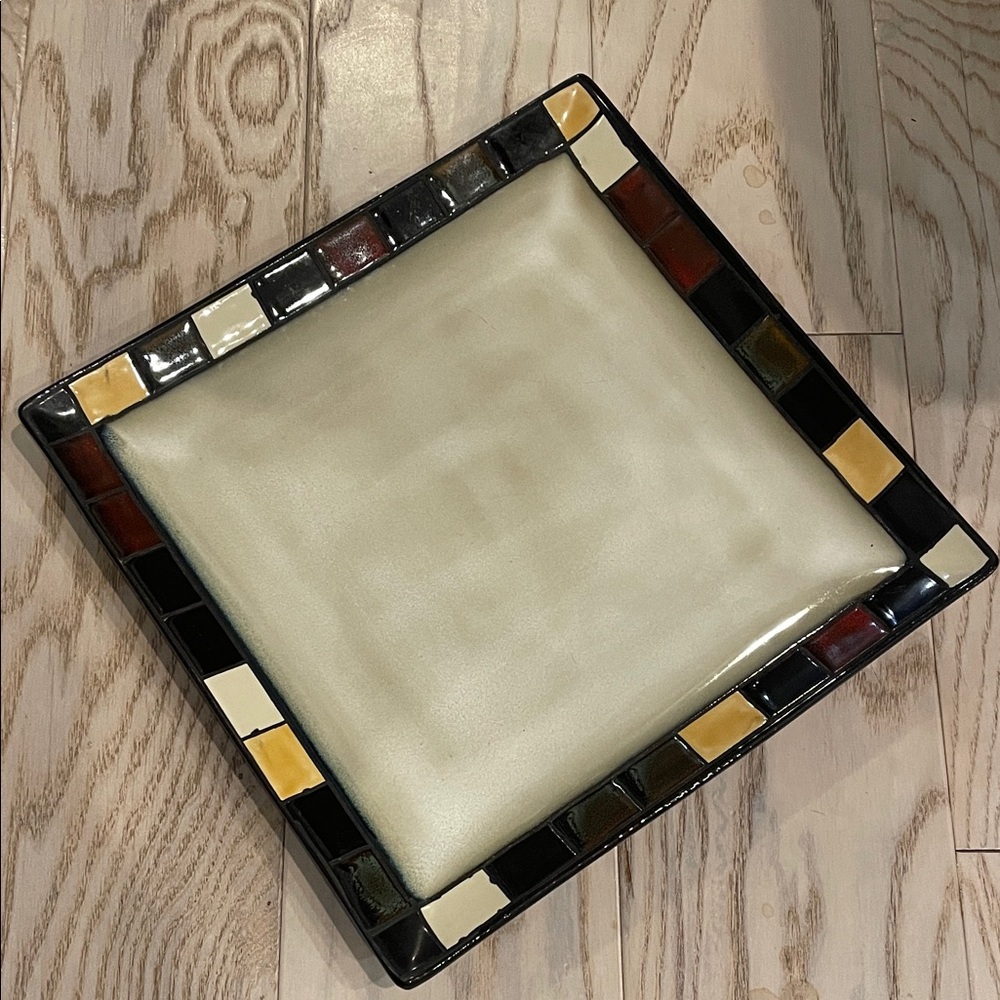 Square Ceramic Plate with Mosaic Border